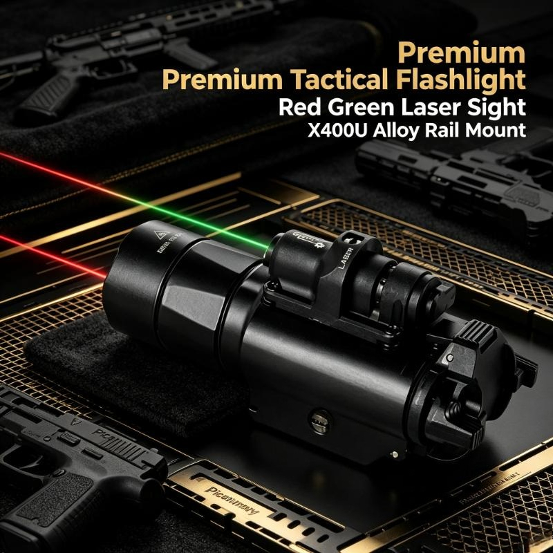 Industrial Laser Systems - X400U Legierungs-Taktische Taschenlampenhalterung mit Rot-Grün-Lasermodul, Nullstellbar,